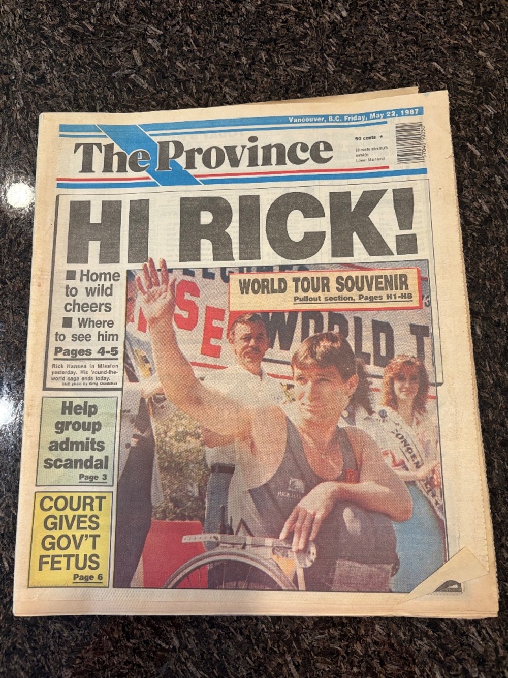 Province Newspaper, Rick Hansen World Tour Souvenir 1987